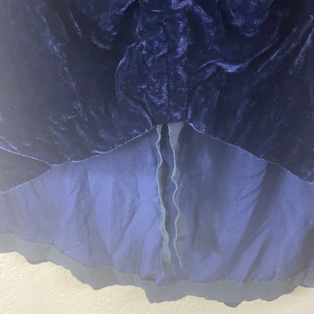 L'Academie Velvet Ruched High-Low Midi Dress XXS Blue Luxe Cocktail Evening - Picture 3 of 5